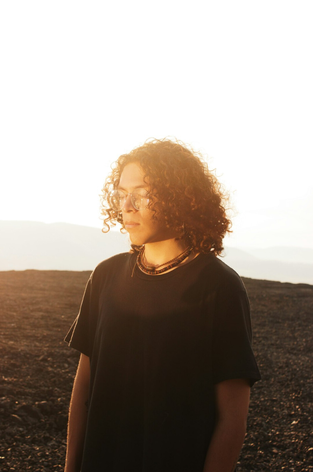 Portrait of a Mexican woman with short curly hair