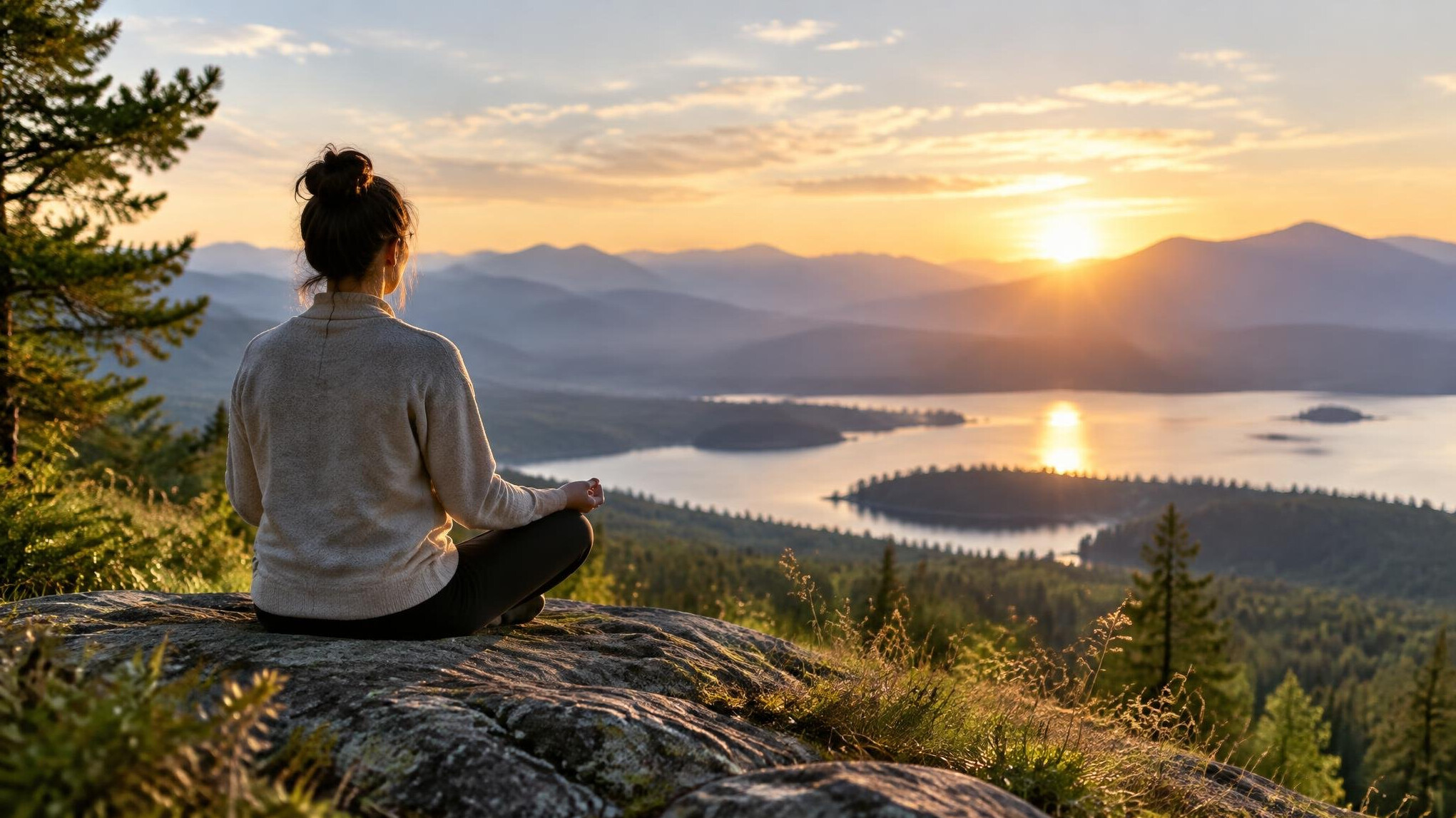 person meditating in nature